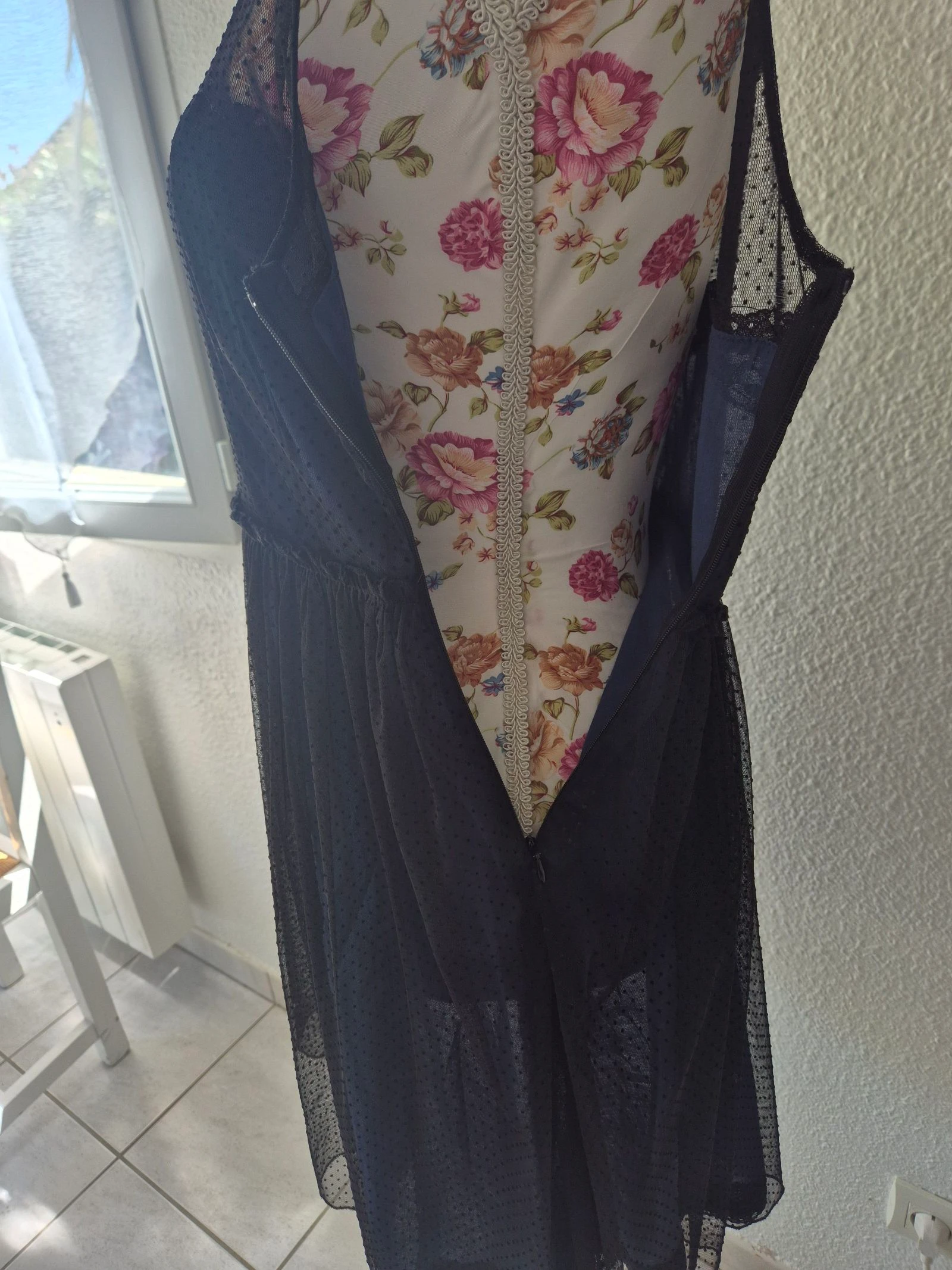 Zara Trafaluc jurk marineblauw geplumeerd kant transparant tule maat M chique cocktailavond – photo 10